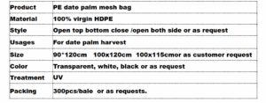 PE Leno Weave Anti Insect Date Bag recyclable pe tree cover mesh bag date palm bags for dates